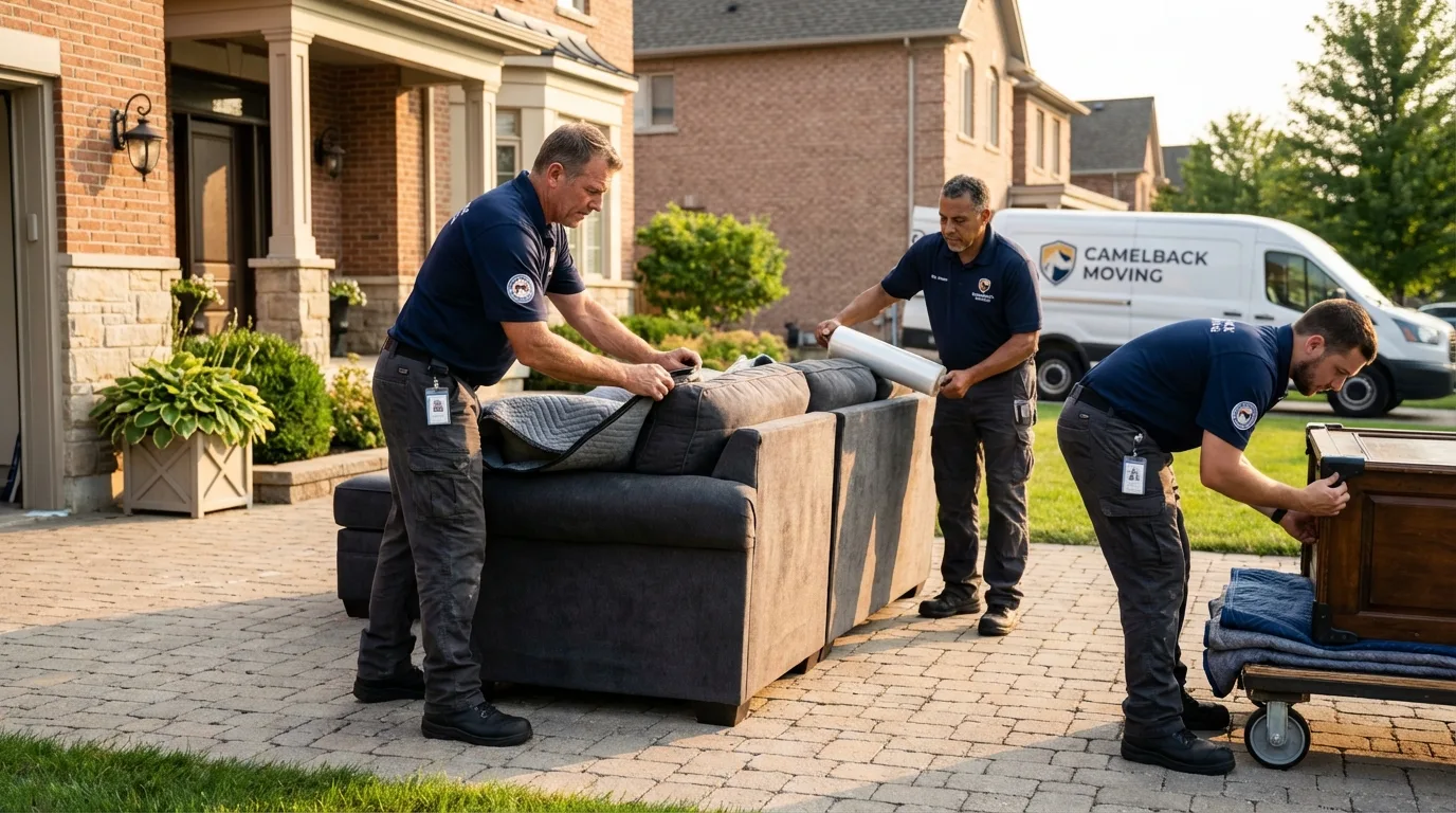Large estate moving crew wrapping furniture in Potomac, MD